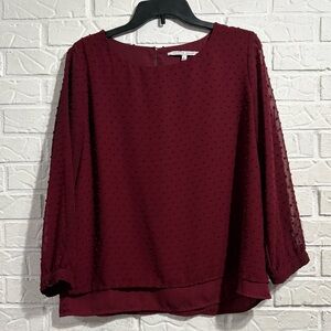Collective Concepts Wine Blouse with Textured Dots L